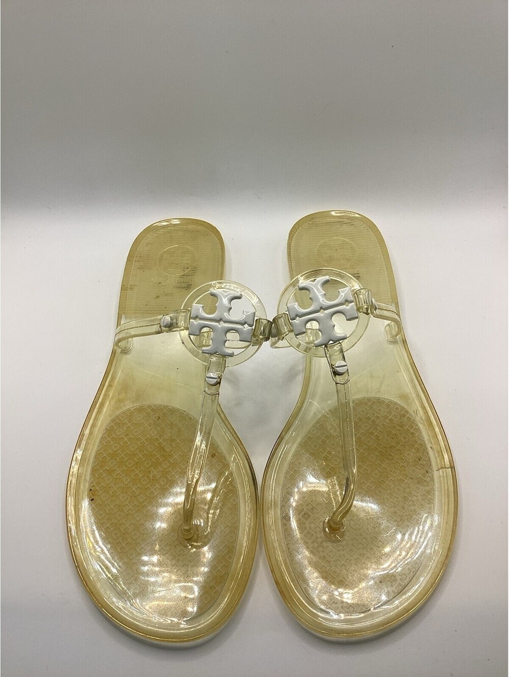 Tory Burch Mini Miller Thong Sandals Tan Clear Jelly Flip Flops Womens Size 9